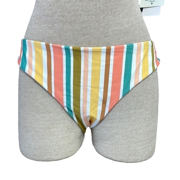Roxy NWT Bikini Bottom PT Beach Classics Cheeky Peach Teal Stripe Size Large - Picture 1 of 12